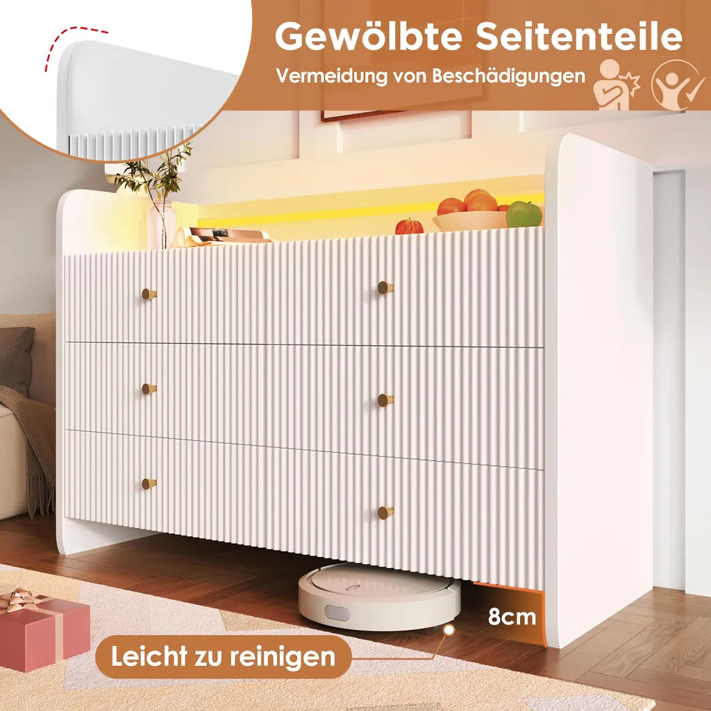Sideboard moderne pour salon ou chambre Sweiko, commode blanche à LED