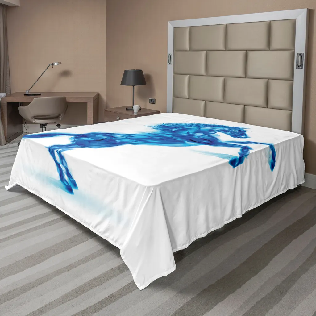 Linge de lit décoratif motif cheval bleu feu pour chambre adulte 275x260