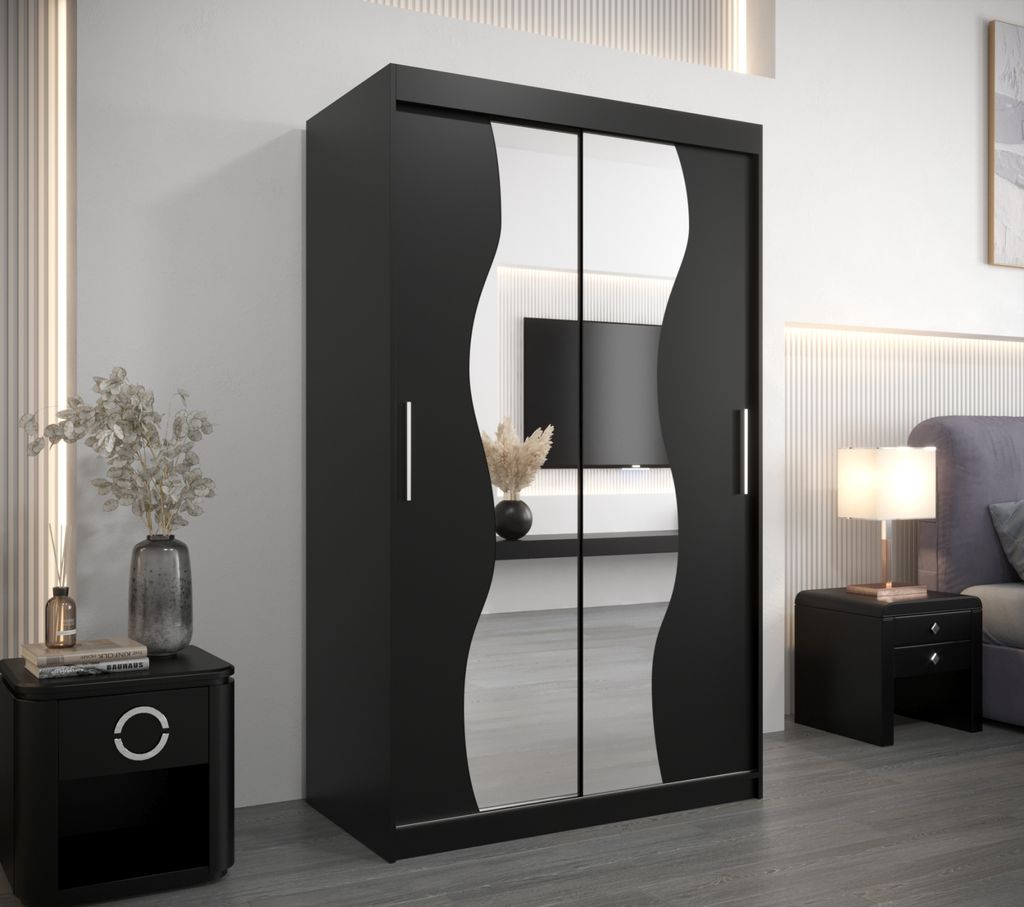 Kleiderschrank mit Spiegeln JUDITA – Breite 120 cm, schwarz