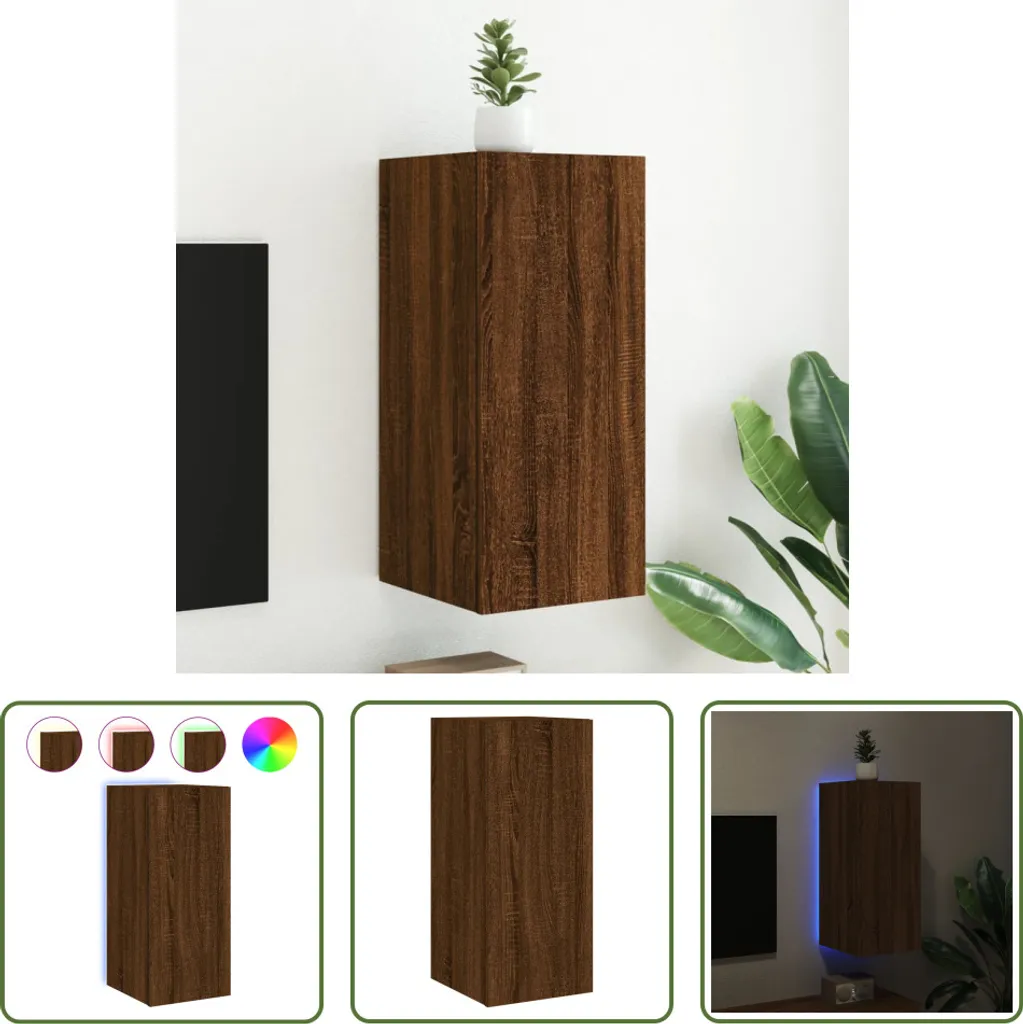 The Living Store Parete TV con luci LED look rovere marrone 30,5x35x70cm