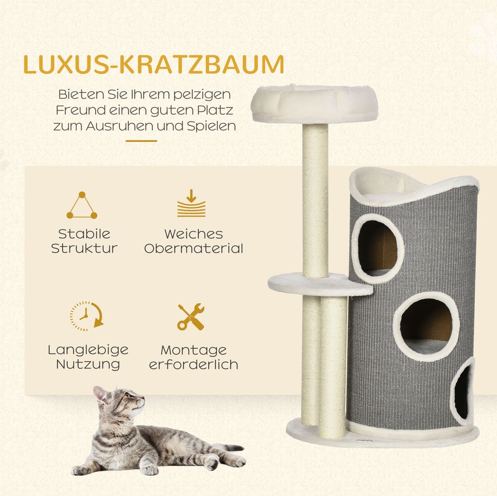 PawHut Kratzbaum, 109 cm, Katzenbaum mit Kratztonne, Produktbild 4
