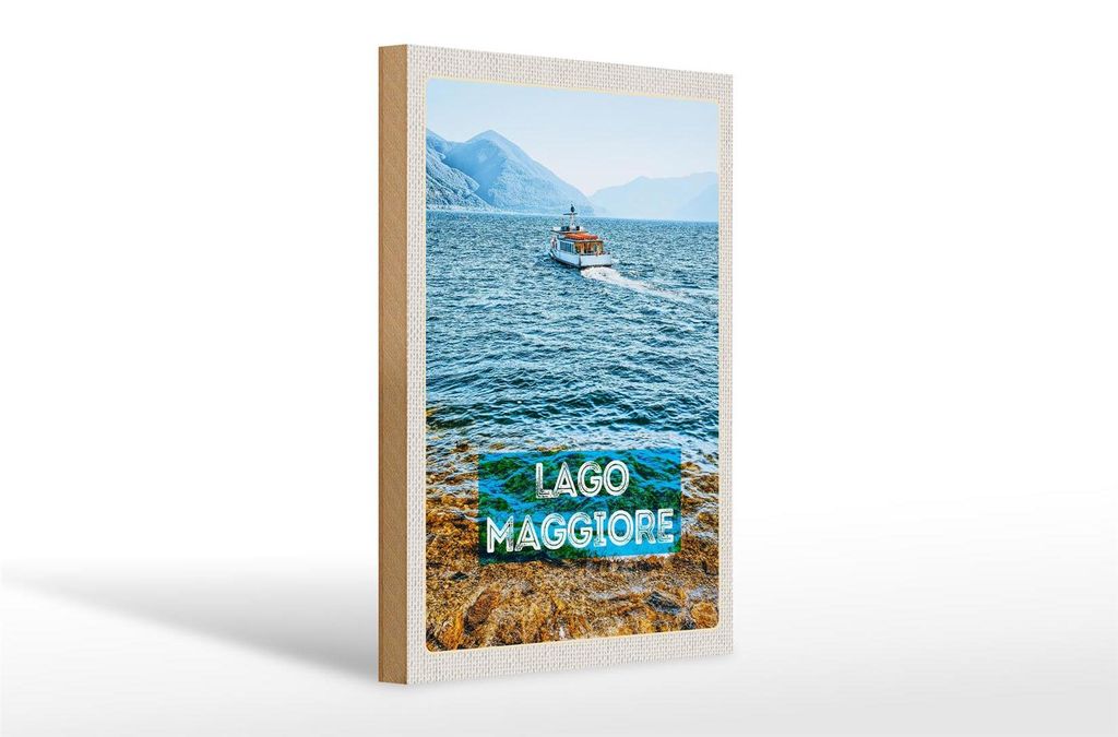Holzschild Reise 20x30cm Lago Maggiore Italien Insel Boot