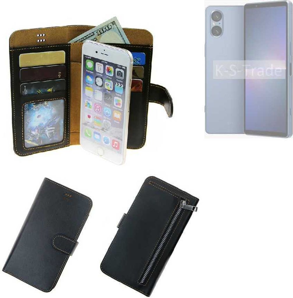 K-S-Trade Schutz Hülle kompatibel mit Sony Xperia 5 V Klapphülle Case Phone cover Slim Handytasche Handy Hülle schwarz aus Kunstleder (1 Stk)