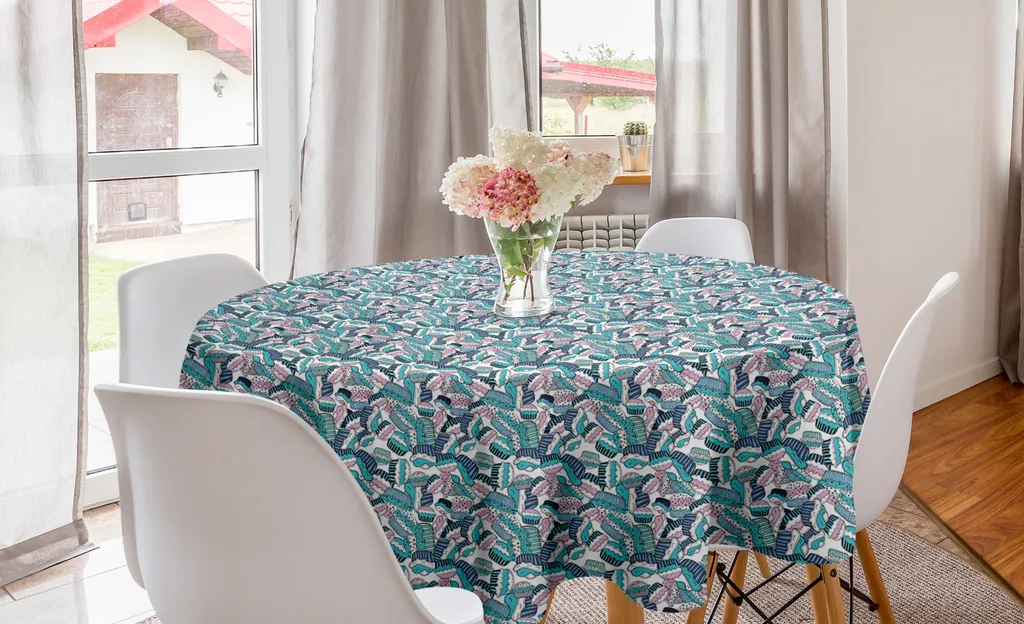 Tovaglia Rettangolare ABAKUHAUS Teal Con Elementi Floreali Vintage - 140x200 Cm, Turchese E Beige - 2