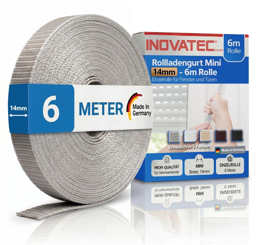 INOVATEC 6 m Rollladen Gurtband Mini 14 mm grau Produktbild 