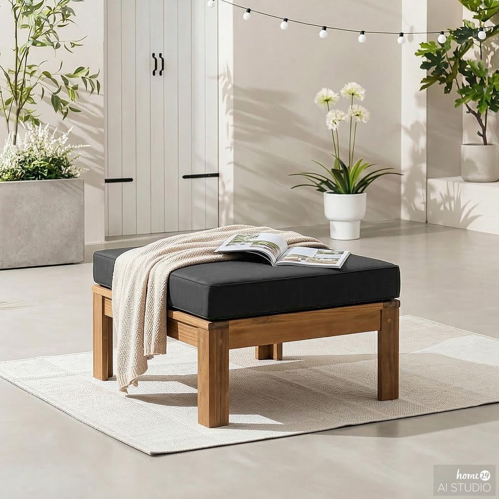 home24 Loungehocker - Webstoff / Akazie Massiv Produktbild 
