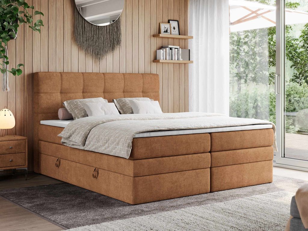 Boxspringbett, Polsterbett, Bett, Schlafzimmer - ERNI-KING - 120 x 200 cm - Orange - H4