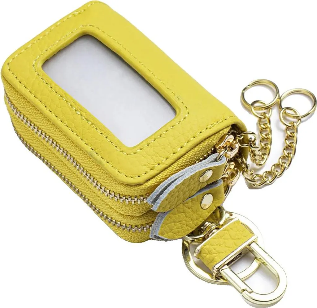 Porte-clés grande capacité cuir jaune citron : robuste et facile à trouver