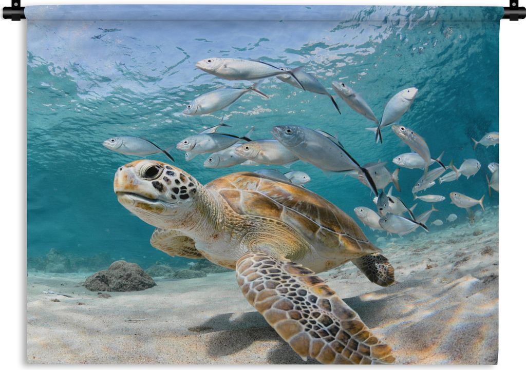 MuchoWow Wandteppich Wandbehang Schildkröte - Fisch - Meer 150x112.50 cm Tapisserie Dekoration Wandtuch - Wanddecke - Wandteppiche