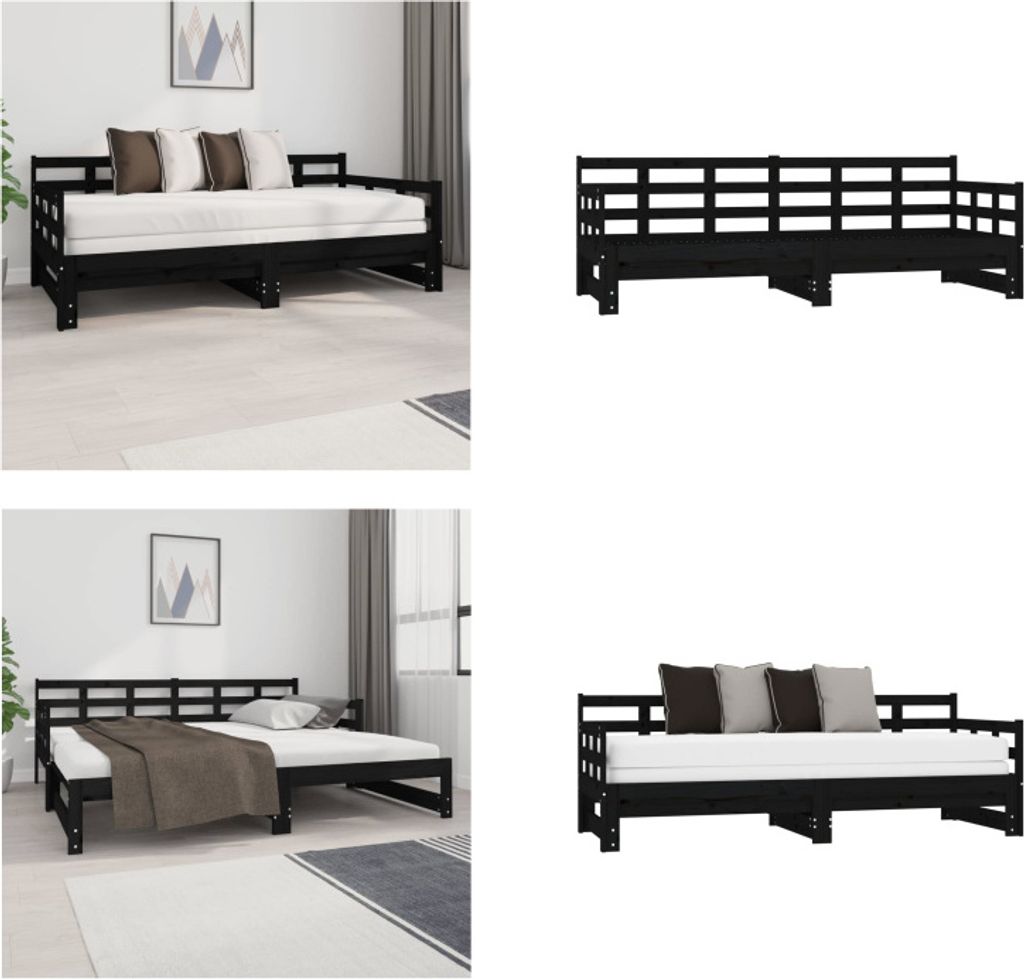vidaXL Tagesbett Ausziehbar Schwarz Massivholz Kiefer 2x(90x190) cm - Ausziehbares Tagesbett - Ausziehbare Tagesbetten - Tagesbett Aus Holz - Tages...