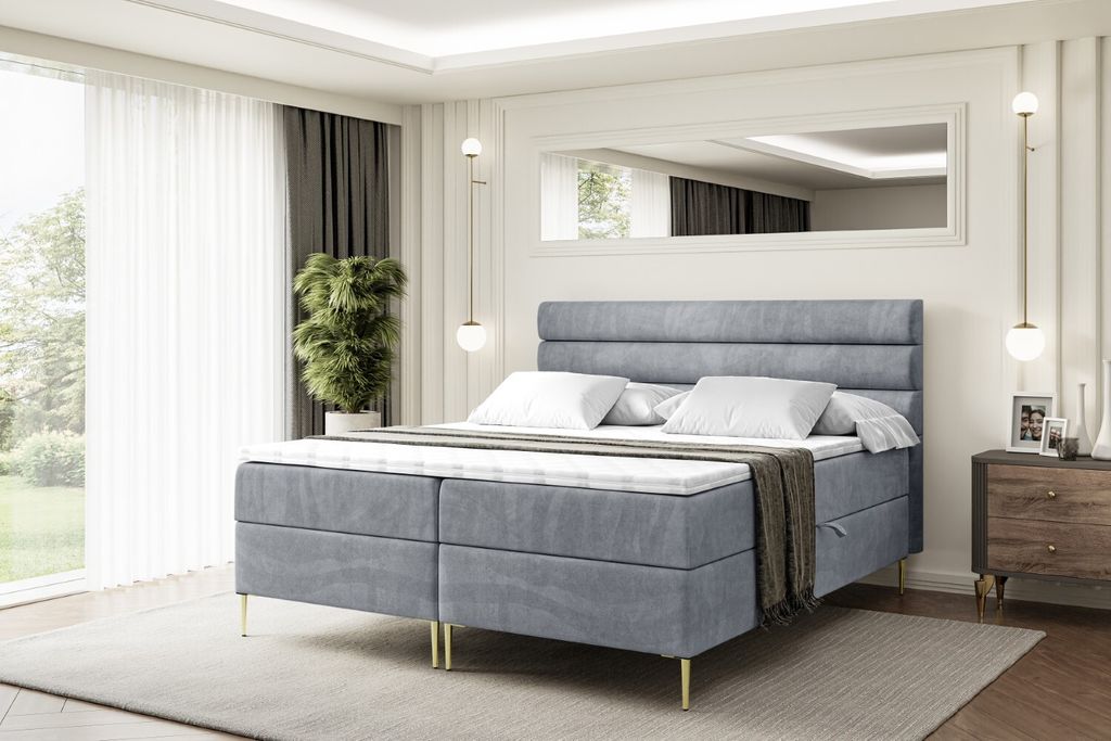 ALTDECOR Boxspringbett mit Gold Füßen, Matratze und Lattenrost, Boxbett, Topper, Polsterbett mit Bettkasten, Bett mit Stauraum H4-Matratze, Doppe...
