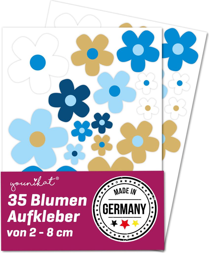 Blumen-Aufkleber-Set Blümchen blau braun I Flower-Power Sticker für Fahrrad Laptop Handy Küche Bad Fahrzeug-Aufkleber I wetterfest I kfz285