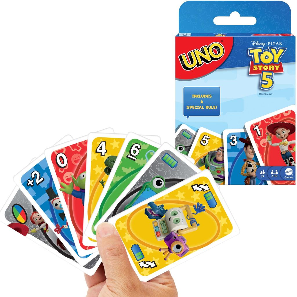 Games UNO Disney Pixar Toy Story 5 Kartenspiel für Kinder, Erwachsene und Spieleabende in der Familie, vom Film inspiriertes Deck, Kartenspiel, Ab...