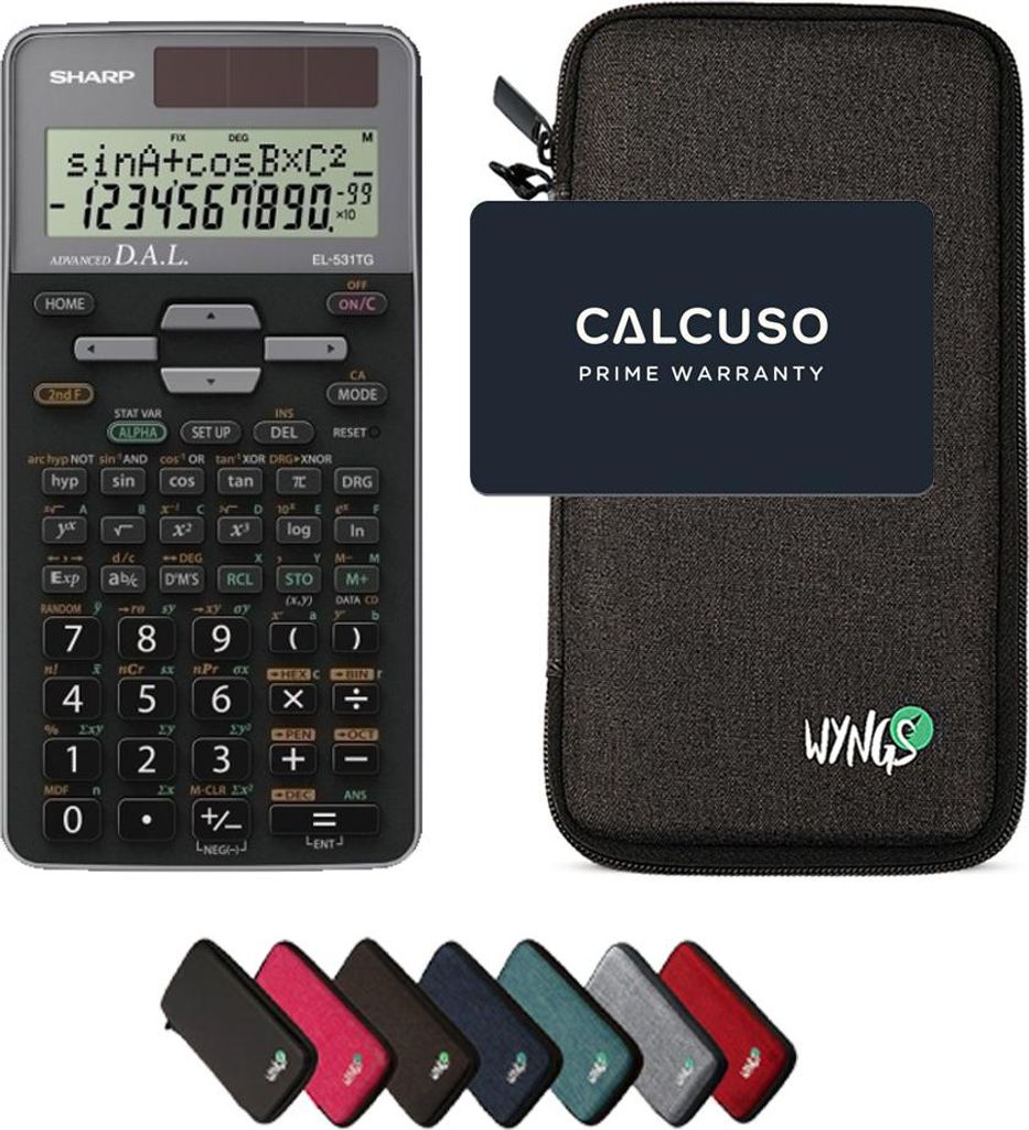 Sharp EL-531TG Grau inkl. WYNGS Schutztasche Dunkelgrau - Wissenschaftlicher Taschenrechner - Basic Set
