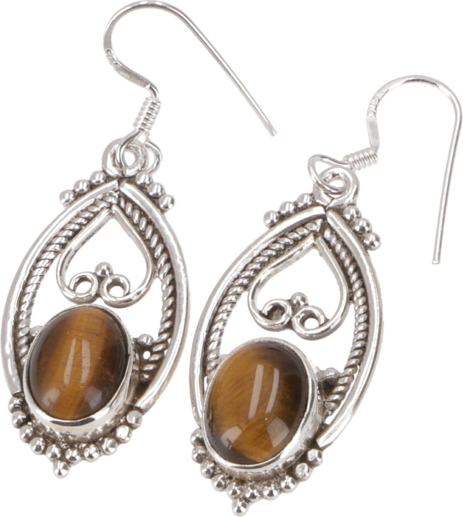 Verzierter Silberohrring, Boho Ohrhänger - Tigerauge, Produktbild 