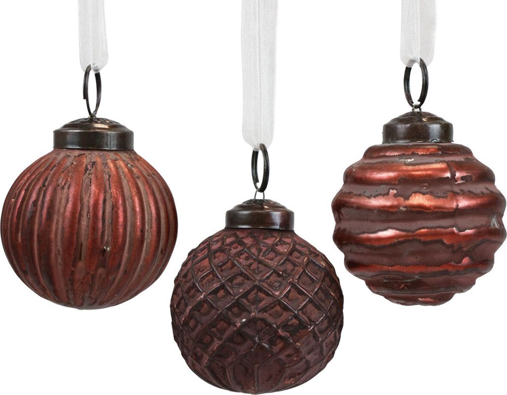 Weihnachtsbaumkugeln Glas Vintage-Stil Rotbraun, 9er-Set Rautenmuster Weihnachtsschmuck Ø5cm, 9 Stück