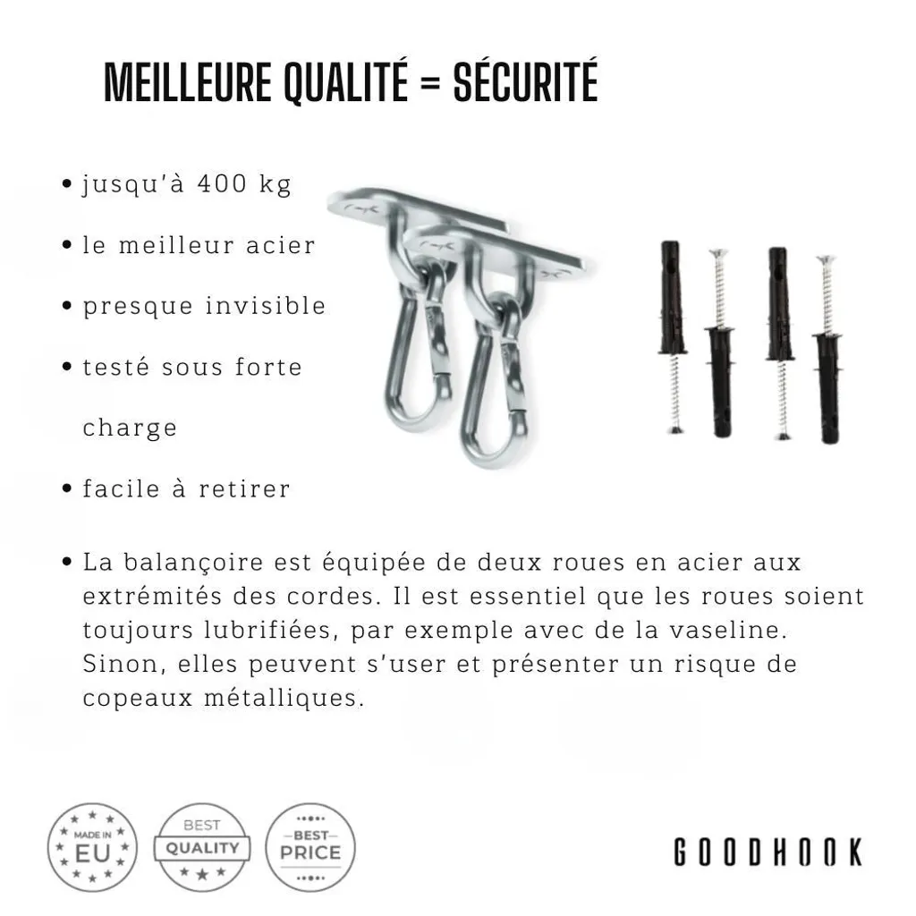 Balançoire en bois pour enfant et bébé - Siège suspendu intérieur 40x40cm - 9