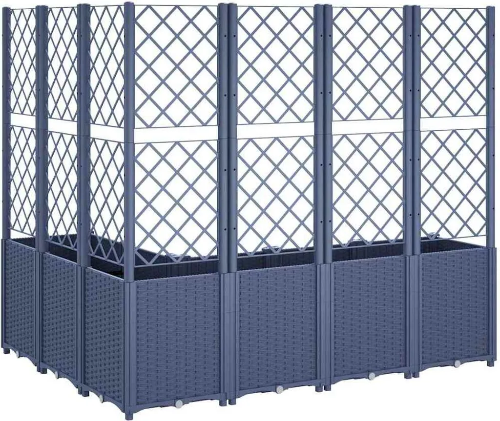 Bac à fleurs en PP résistant avec support treillis 160 cm bleu-gris - 5