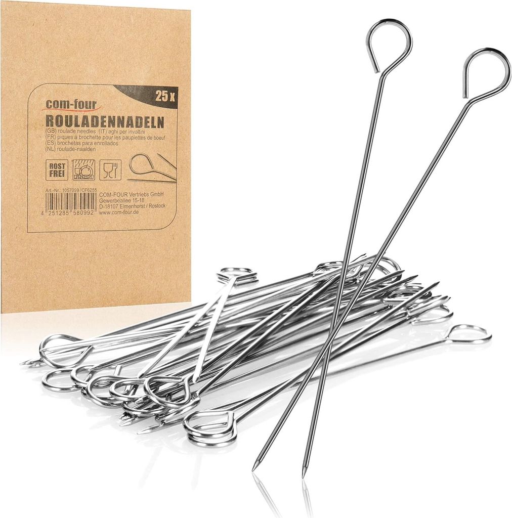 Rouladennadeln 25x Edelstahl - Fleischspieße 15cm lang - Premium Spieße im Set (025 Stück - Nadel)