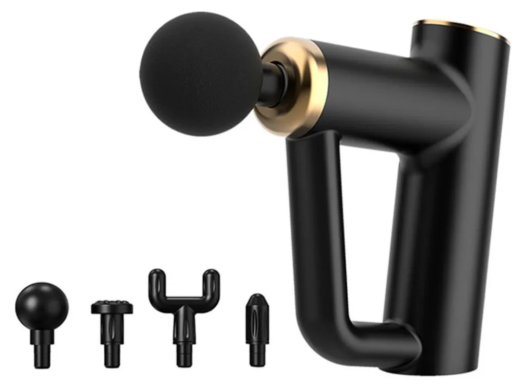 INF Mini pistolet de massage fascia LCD avec 6 vitesses et 4 embouts noir