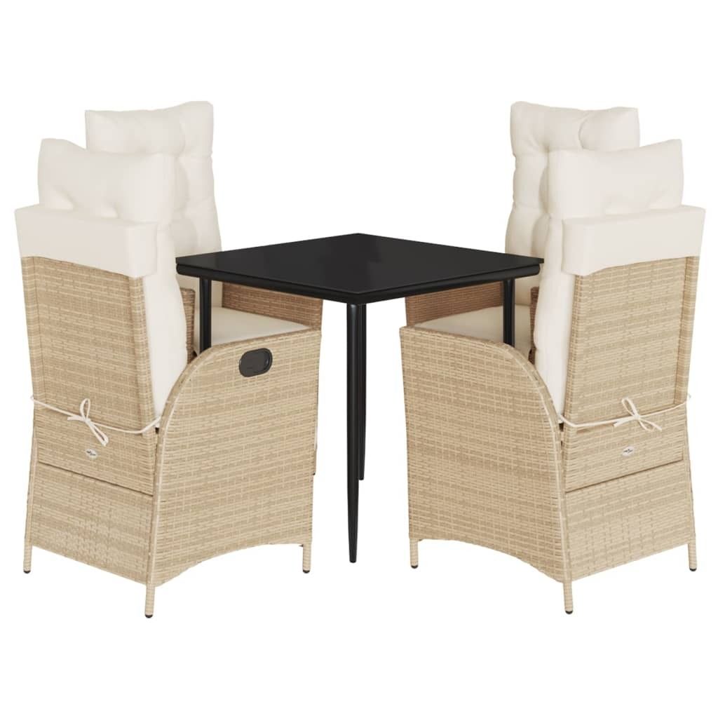 SYFAX 5-tlg. Garten-Essgruppe mit Kissen Beige Poly Rattan