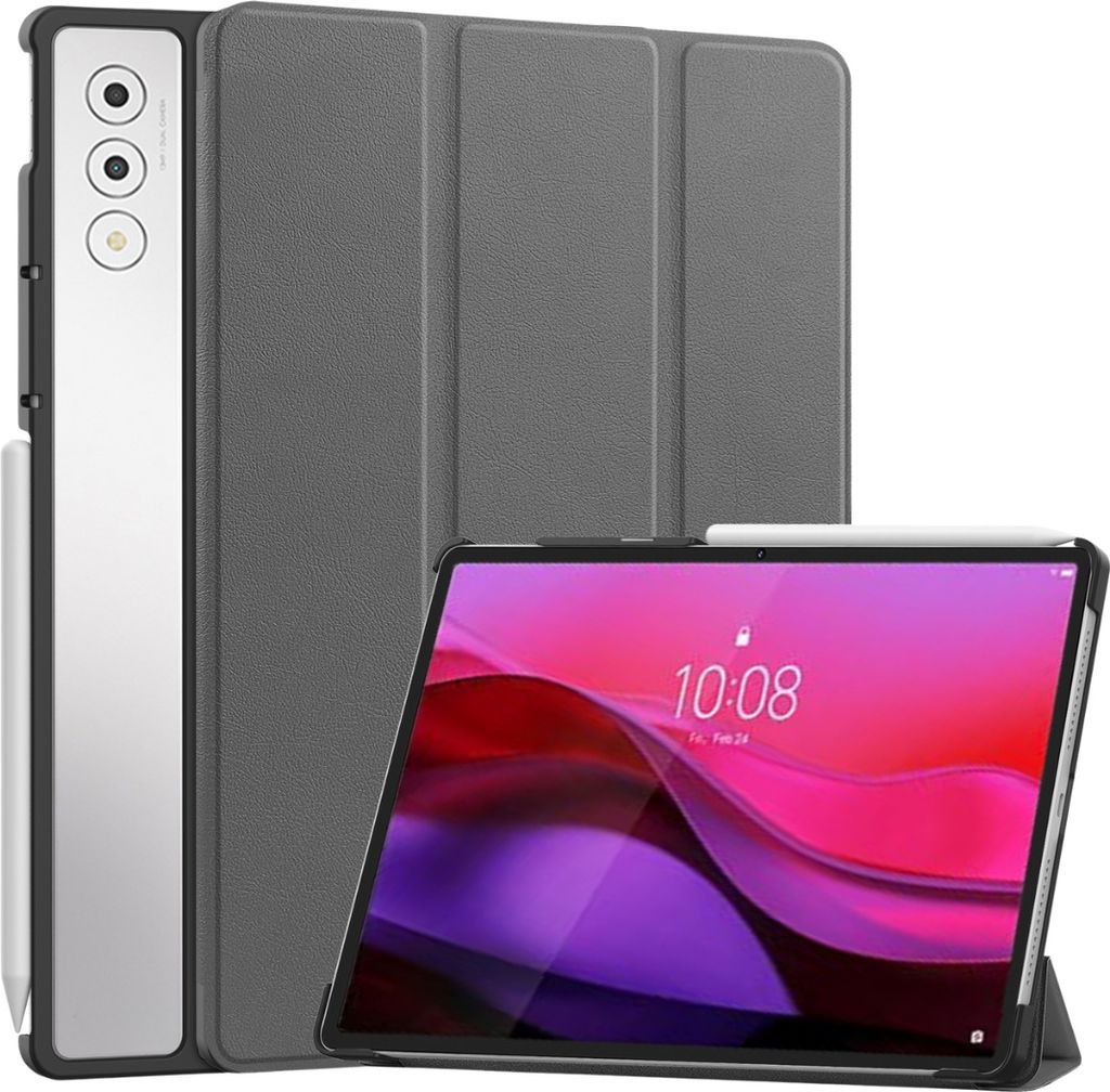 Hoozey - Hülle kompatibel mit Lenovo Yoga Tab Plus (2025) - 12.7 Zoll - Mit AutoWake-Funktion - Kunstleder Tablet Case Schutzhülle - Grau
