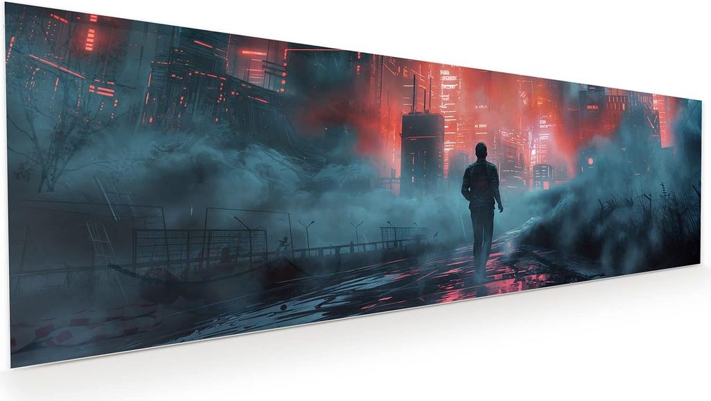 Glasbild 120x40cm in XXL für Wohnzimmer, Schlafzimmer Motiv Neonstadt