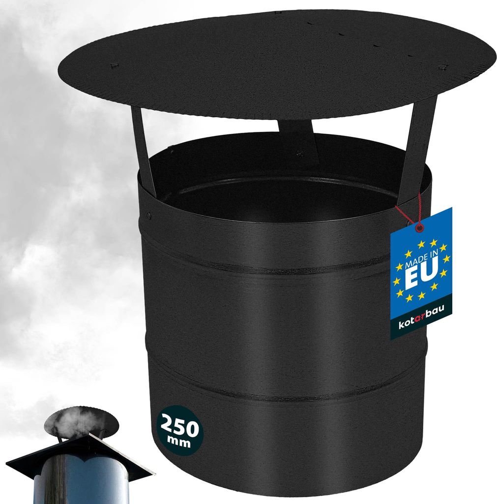 KOTARBAU Schornsteinabdeckung ø 250 mm Kaminhaube Schornstein Regenhaube Kaminabdeckung verzinkter und pulverbeschichteter Stahl Schwarz