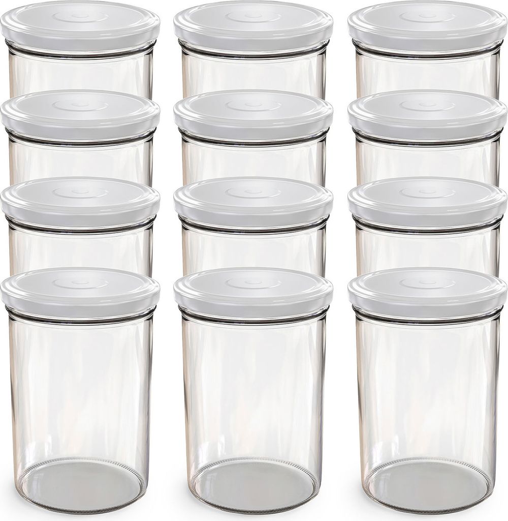 Oputec 12x 440 ml Einmachgläser mit Schraubdeckel Weiß – Perfekt für Konfitüren, Vorratsgläser mit Deckel ideal als Marmeladengläser und Sc...