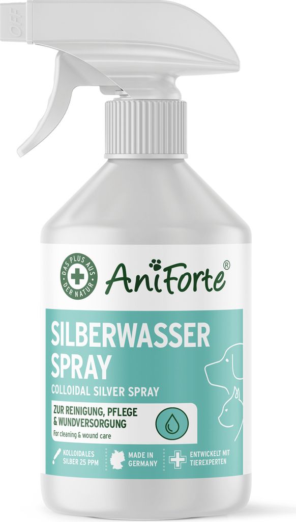 AniForte Silberwasser Spray für Hunde, Katzen, Pferde & Kleintiere 250 ml - Kolloidales Silber 25ppm zur Wundversorgung & Pflege, frisch abgefüllt