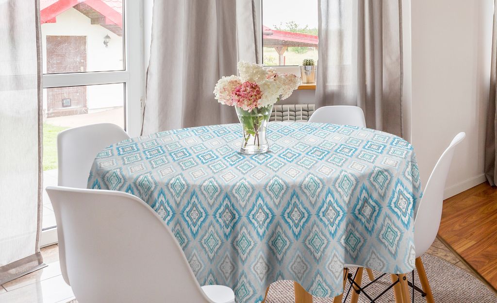 ABAKUHAUS Ikat Runde Tischdecke, Aztec Peruanische Kultur, Kreis Tischdecke Abdeckung für Esszimmer Küche Dekoration, 150 cm, Grau, Weiß, Himmel...