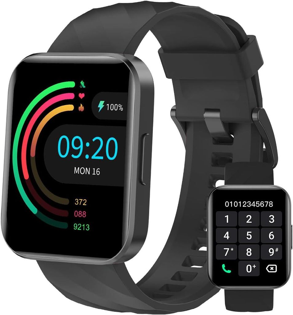 Dakofied Smartwatch 1.85 Zoll Uhr Damen Herren mit Telefonfunktion, Fitness Uhr mit Herzfrequenz & SpO2, 110+ Sportmodi, IP68