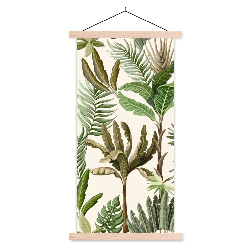 MuchoWow Textilposter Dschungel - Palme - Bananenstaude - Kinder - Natur - Pflanzen 40x80 cm mit holzfarbenen Rahmen - Wohnzimmer