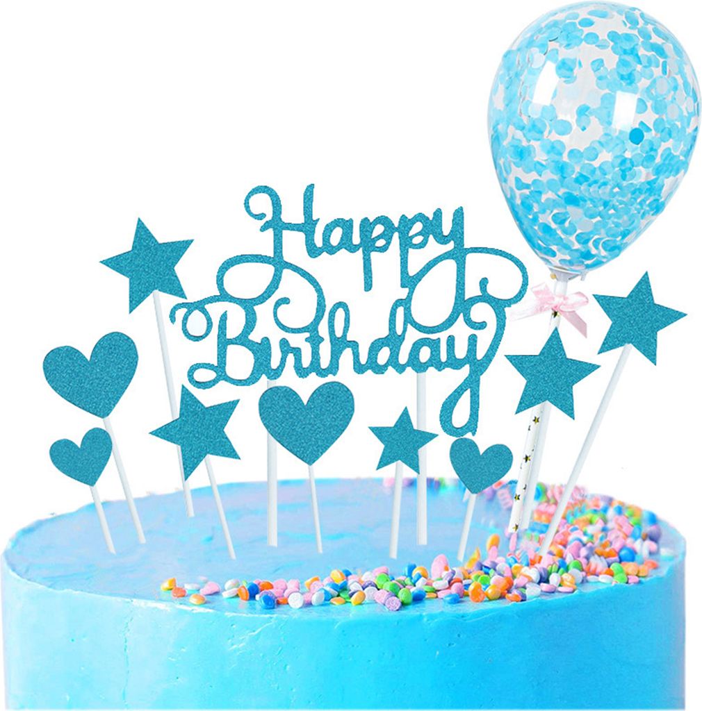 1 Set Cake Card Leichtes Glitzerpapier Pentagram Geburtstag Topper Ballon Set für Kid-G