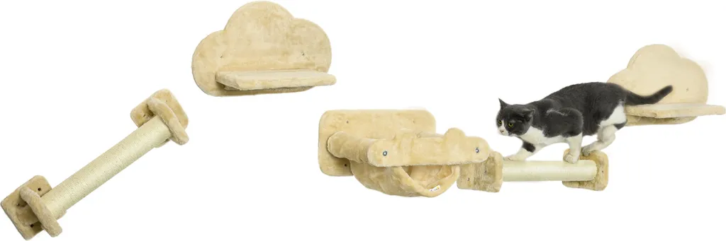 Cat Wall Decor PawHut - Set Parete Gatti Beige Luxury 5 Pezzi