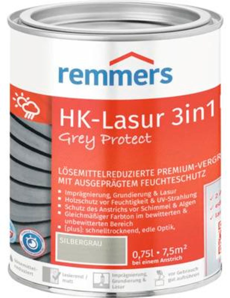 Remmers Aqua HK-Lasur 3in1 Grey Protect silbergrau (RC-970) Produktbild 