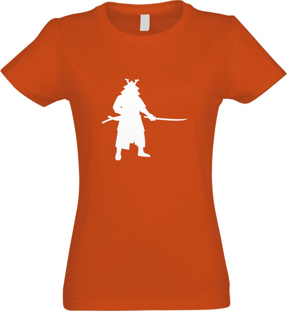 Kiwistar - T-Shirt tailliert - Damen - orange - Samurai Bushi Kämpfer - mit Motiv Bedruckt - Funshirt Design - Sport - Freizeit - Damen - XXL