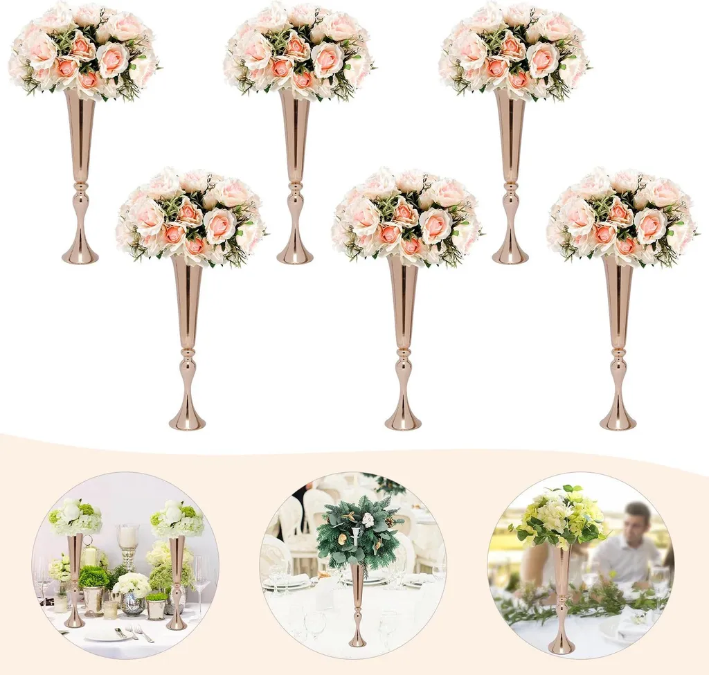 Support pour fleurs en métal doré robuste et moderne - Pack de 6 vases - 4