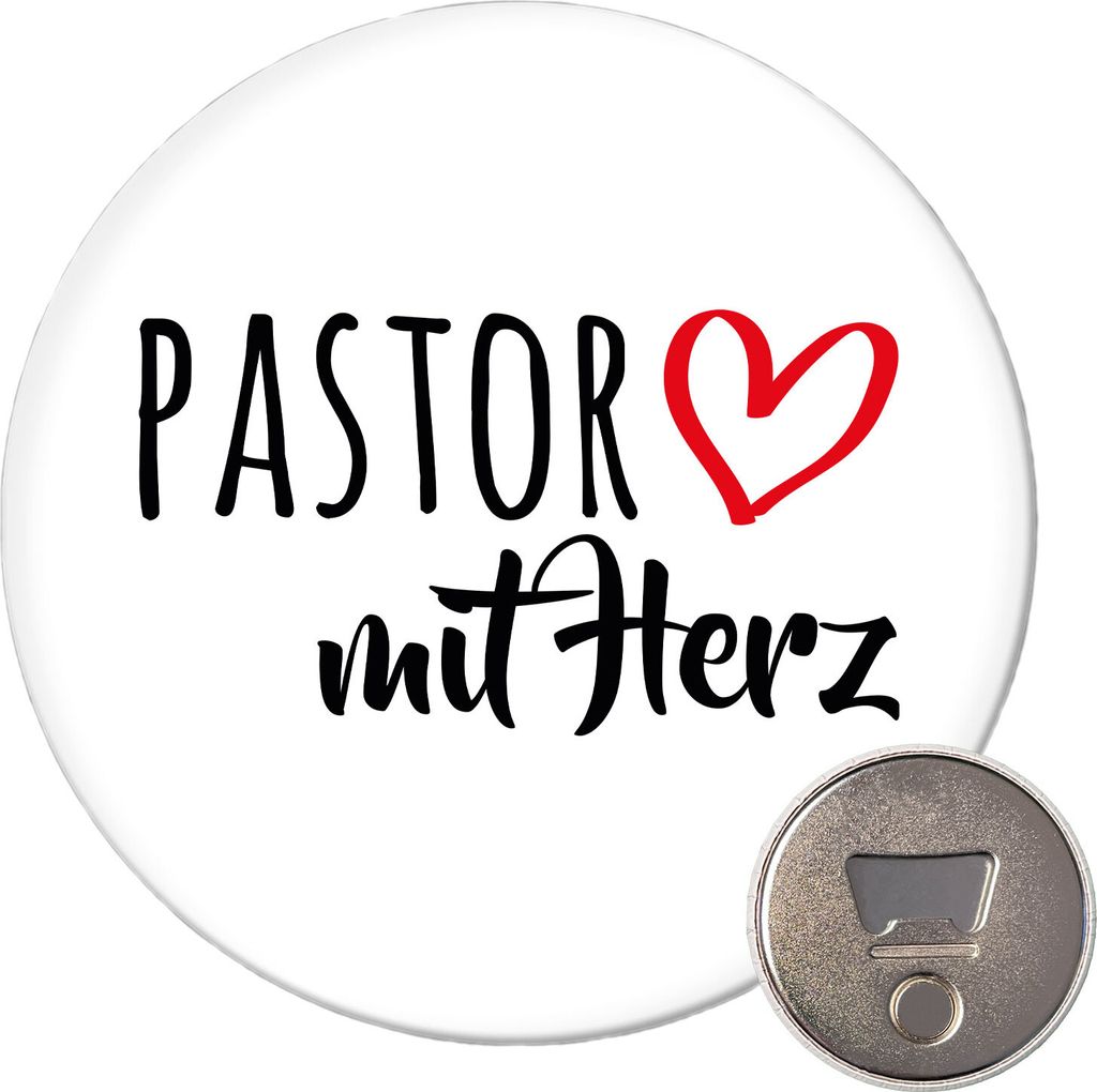 Huuraa Magnet Pastor mit Herz 59mm Kühlschrankmagnet rund Flaschenöffner Geschenkidee