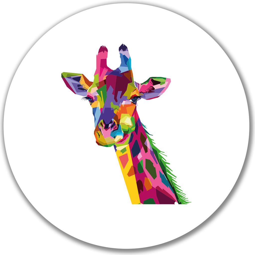 Huuraa Aufkleber Giraffe Colorful 10cm rund Sticker Geschenkidee