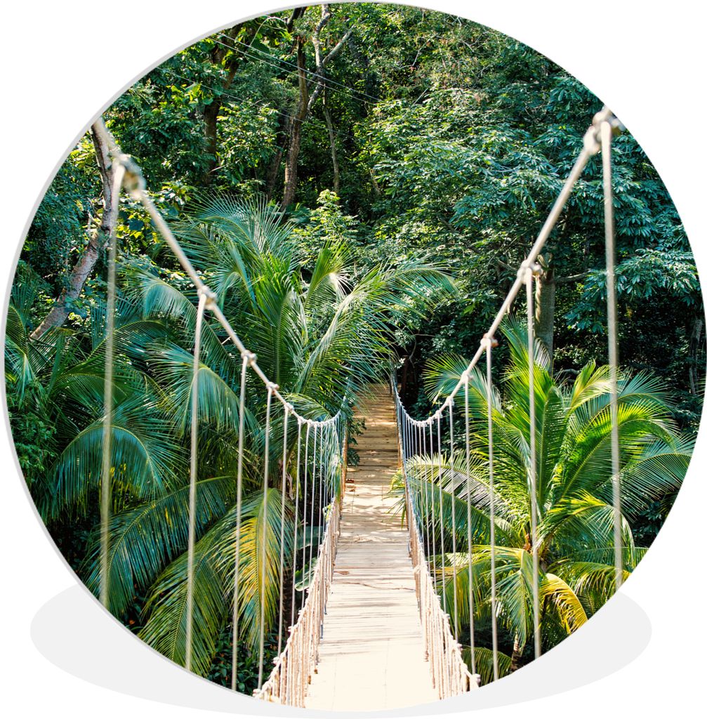 MuchoWow Rundes Wandbild - Runde Bilder Dschungel - Palme - Brücke - Natur - Pflanzen Ø 90 cm Kreis Wanddekoration Kunststoff - Wandkreis - Wan...
