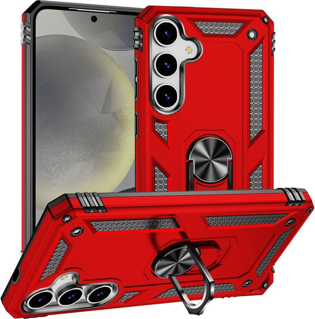 Mobigear Armor ring Samsung Galaxy S25 Plus Hülle Hardcase Backcover Stoßfest mit Ringhalter - Rot