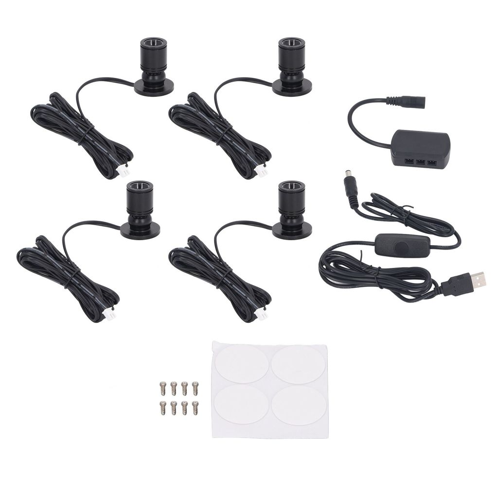 Set di 4 mini faretti LED – 5 V USB, dimmerabili, neri, Immagine del prodotto 