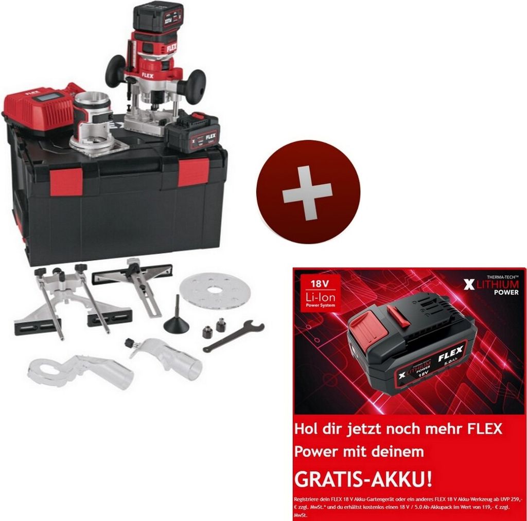 Flex Akku Kanten- und Oberfräse 18 V CER 18.0-EC/5.0 Set inkl. 2 Akkus 5,0 Ah