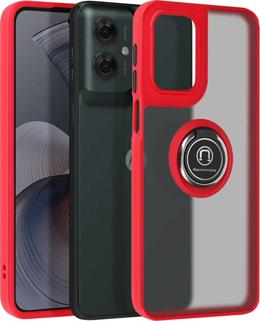 Avizar, Handyhülle für Motorola Moto G55 Metallring, Video-Halterung, Rot