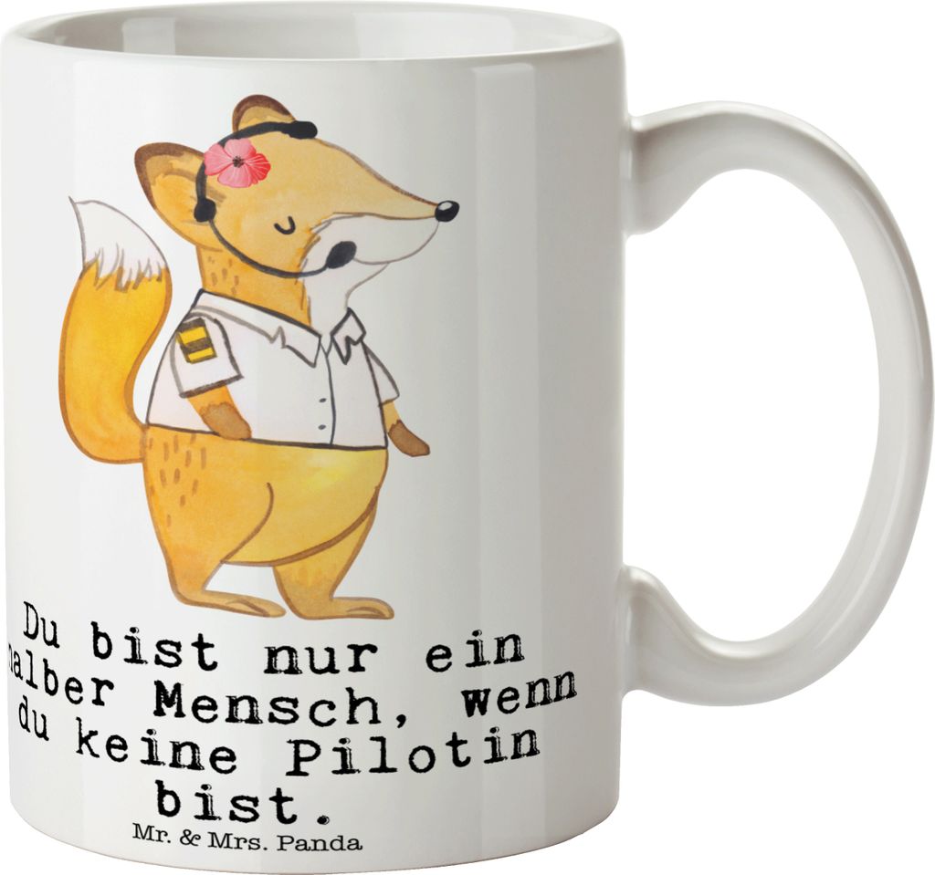Mr. & Mrs. Panda Kaffeetasse Pilotin Herz - Weiß - Geschenk, Lustig, Tasse, Cockpit, Trinkbecher, Becher, Flugzeug, bedruckt, Spruch, Kaffeebecher