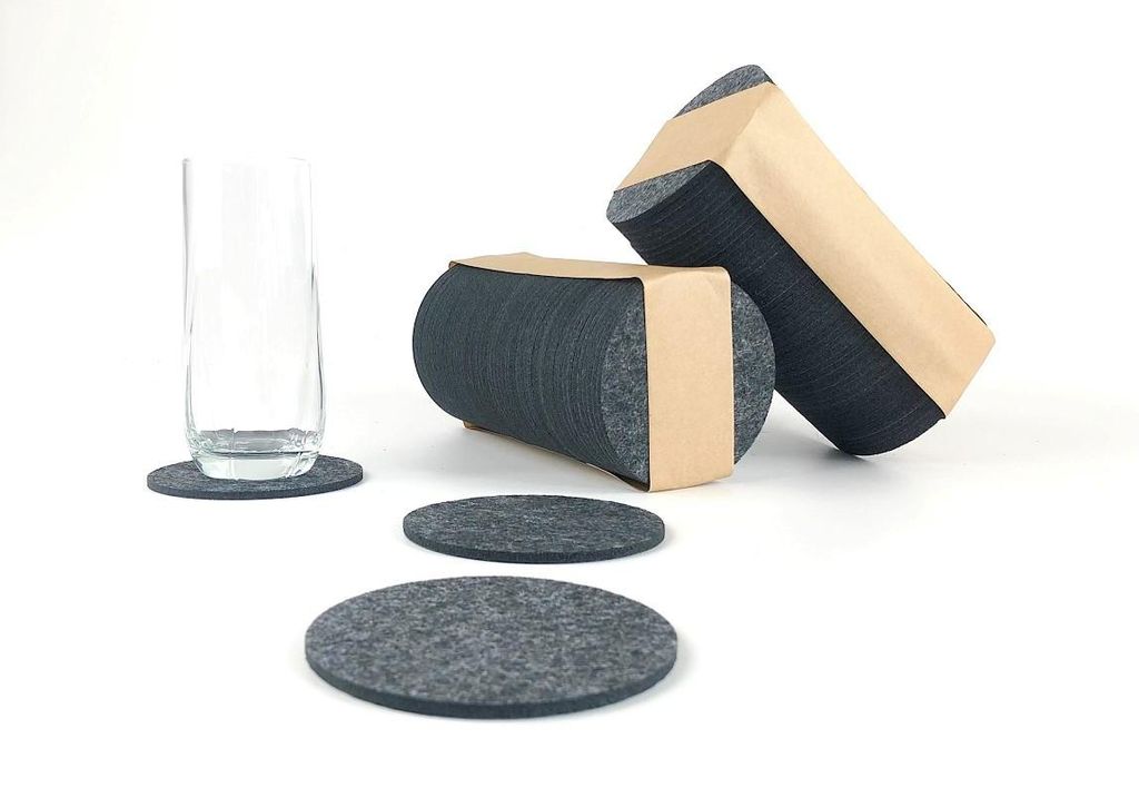 Untersetzer FILZ, rund, D 10 cm, anthrazit meliert, gesteift, Packung mit 25 Stück