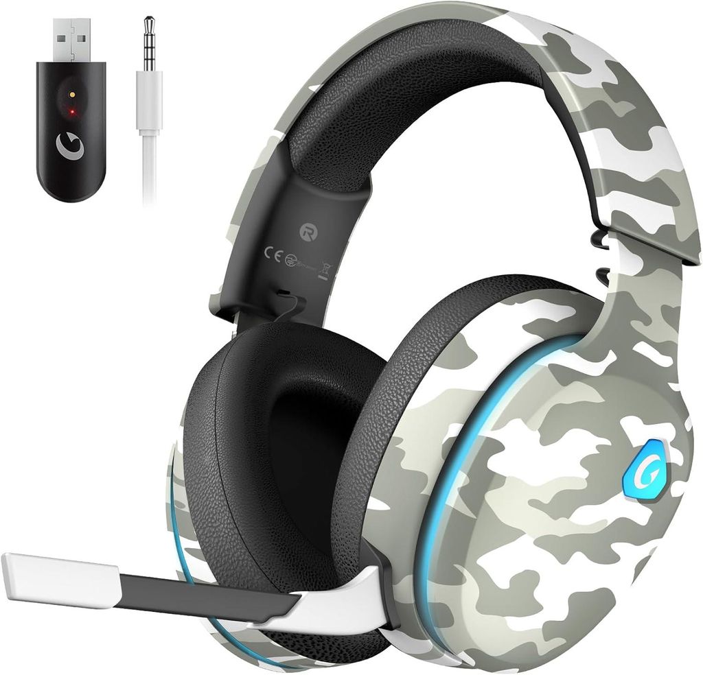 Wireless Gaming Headset mit 2.4GHz & Bluetooth, 50-mm Treiber, abnehmbares Mikrofon, Multi-Plattform, lange Akkulaufzeit