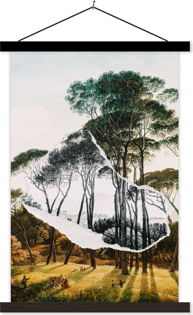 MuchoWow Textilposter Italienische Landschaft Schirmkiefern - Kunst - Hendrik Voogd - Malerei - Schwarz-Weiß - Alte Meister 120x180 cm mit schwa...