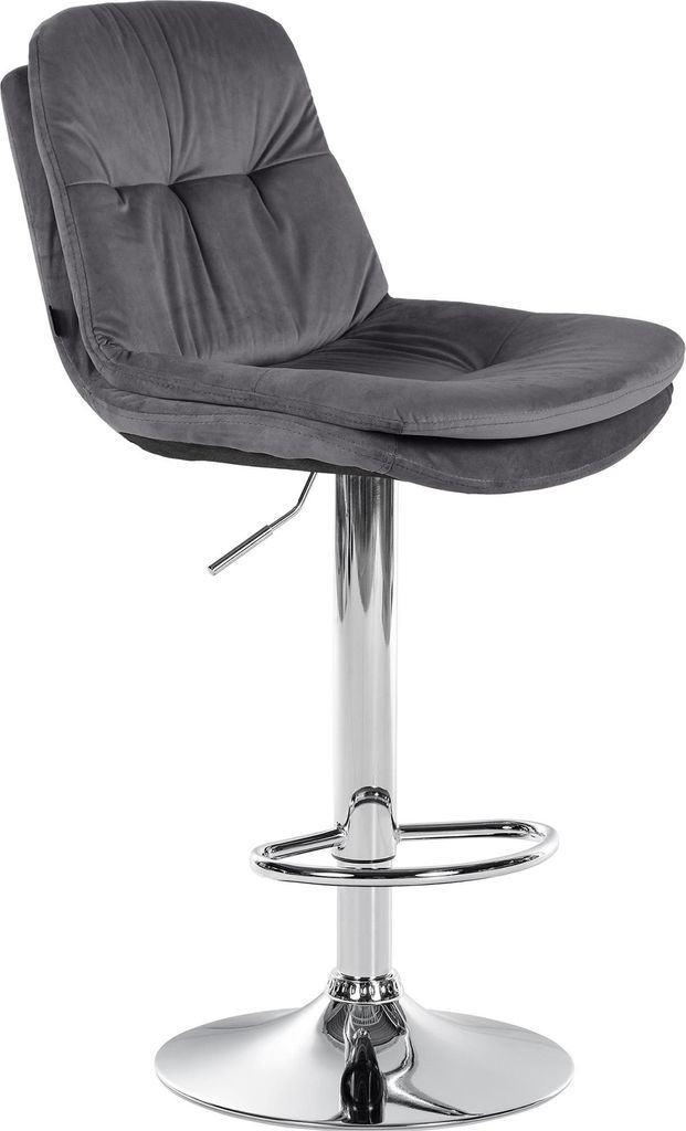 Barhocker MITUN - Samt Dunkelgrau 46x54x94 cm Silber | Barstuhl Höhenverstellbar Mit Lehne Drehbar Tresenhocker Tresenstuhl Kneipenhocker Kneipens...